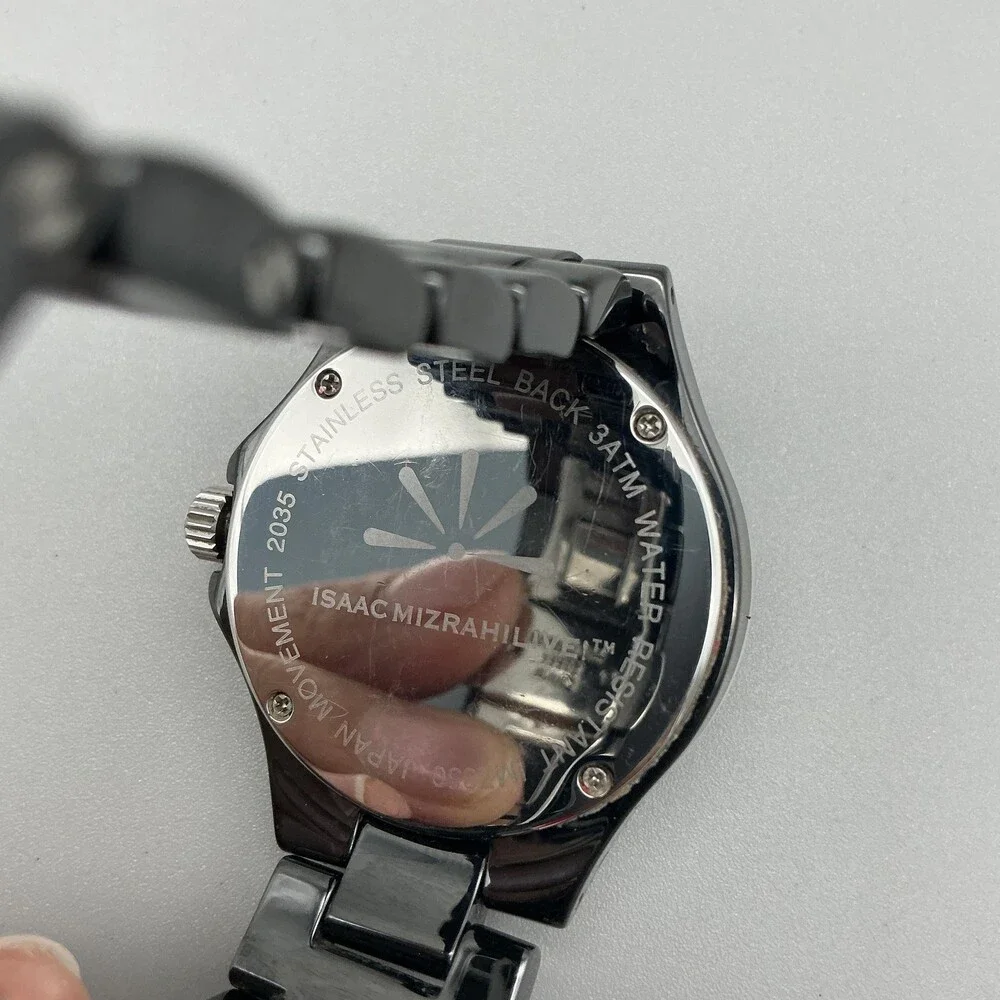 Isaac Mizrahi Live Womens Watch 35mm Floral Bezel MOP Black New Battery 6.5